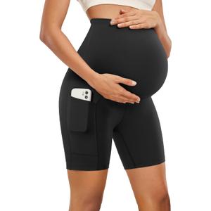 Olmlmt Womens Maternity Biker Shorts Over The Belly with Pockets Butterluxe Workout Athletic Yoga Pregnancy Shorts (#1black)