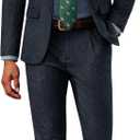 PJ PAUL JONES Mens 2 Piece Suit Vintage Herringbone Tweed Suits 2 Button Peak Lapel Blazer Pants Set (X-Large, Navy Blue)