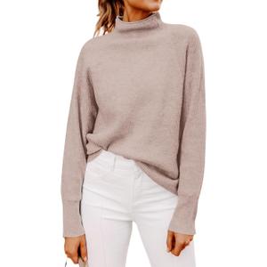 Yousify Womens Ribbed Mock Neck Batwing Sleeve Sweater Loose Knitted Pullover Sweaters Jumper Tops (Medium, 1- Oat)