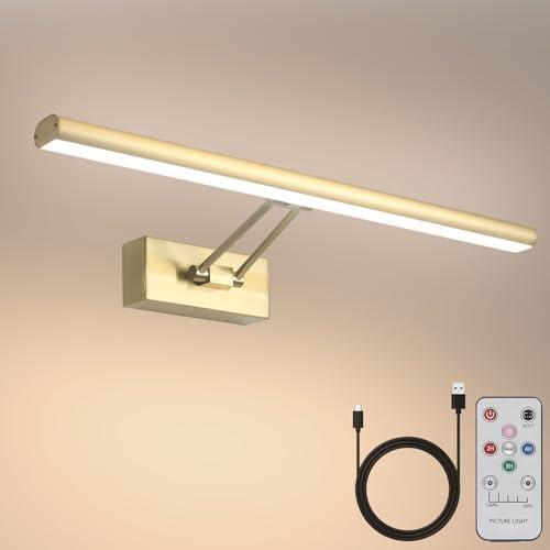 HOWMZON Picture Light,13.5" Art Light, Picture Light Battery Operated,3CCT Picture Lights for Wall,Wireless Picture Lights with Remote for Wall Display, Photo,Library Brass-Plated