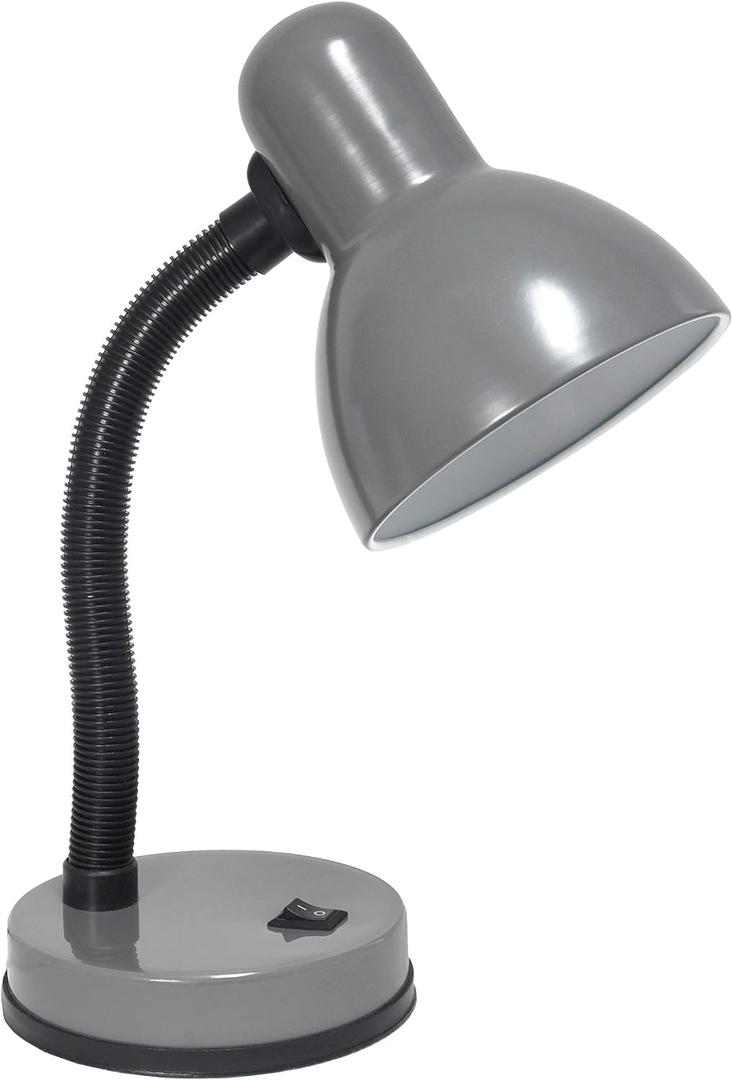 Simple Designs LD1003-GRY Basic Metal Desk Lamp with Flexible Hose Neck for Office, Living Room, Bedroom, College Dorm, Bookshelf, Gray (Single Pack)