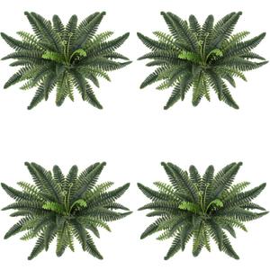 Coreland 32" Artificial Boston Ferns for Outdoors, Set of 4 Large Realistic Fake Fern Plants UV Resistant Bush Plants Faux Hanging Fern with 18 Branches for Porch Planter Patio Garden Home Decor
