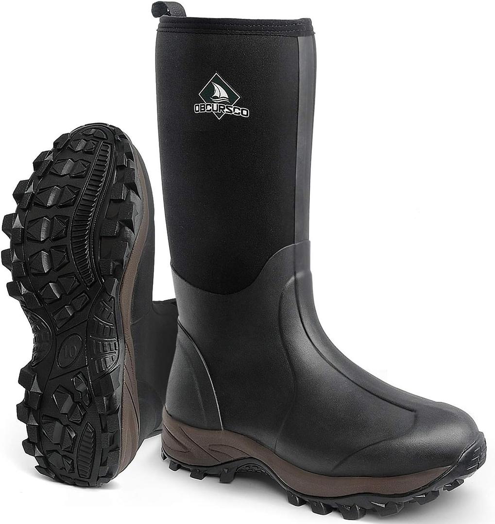 Obcursco Mens Rain Boots, Insulated 6mm Neoprene Rubber Boots for Men and Women Waterproof, Durable Hunting Boots Great for Cold Weather, Farm Working and Fishing (12, Insulated 400g Black)