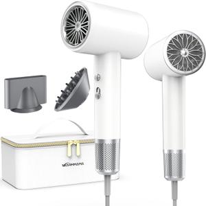 2025 New Hair Blower Dryer, warmmama High Speed Hair Dryers Ionic for Curly Hair, Quiet Thermo-Control Portable Hair Dryer with Diffuser and Nozzle for Home Travel, White