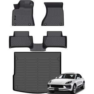 Jenofa-Floor Mats for Porsche Macan 2014-2026 (No EV) Car Mats Cargo Mat Fit 2025 Macan All Weather Non-Slip Waterproof Durable Rubber High Edge Protection Floor Liner Accessories Full Set