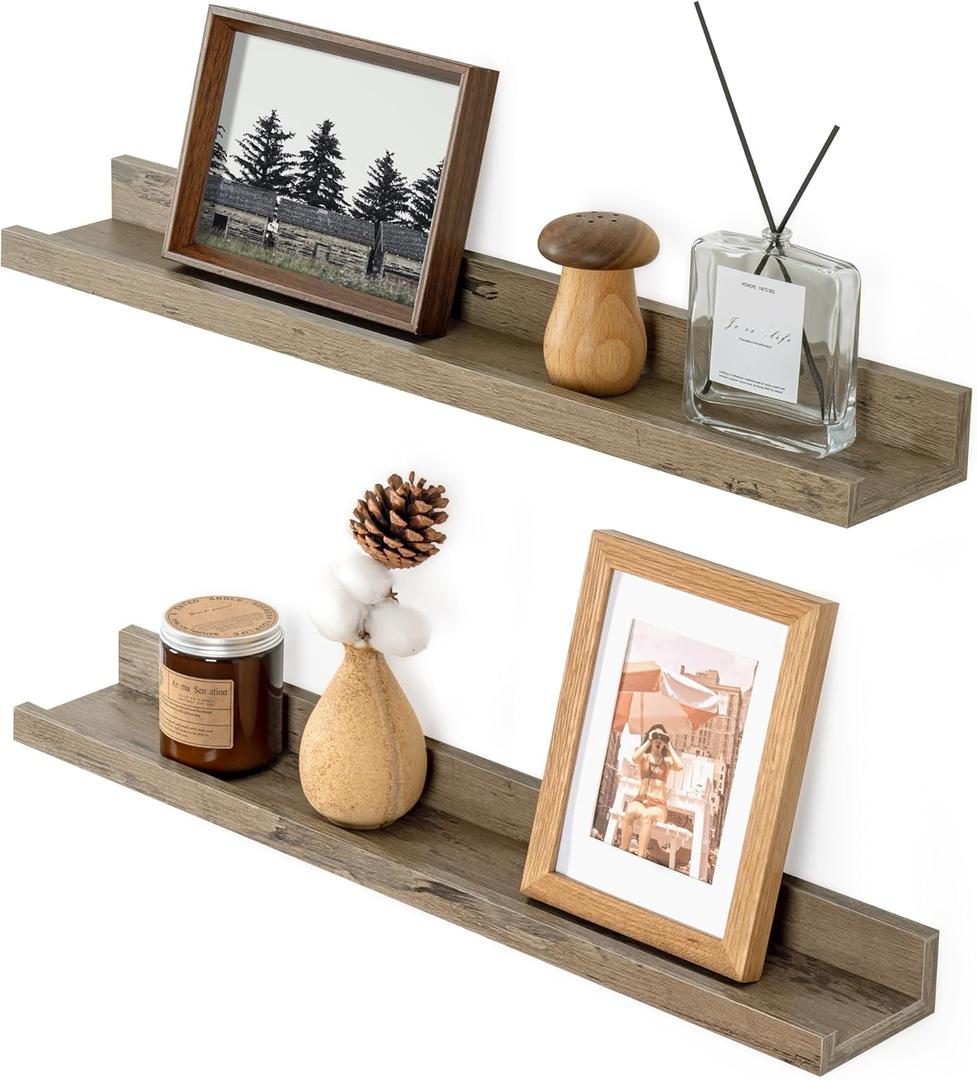 Rustic 24 Inch Floating Shelves - Grey Picture Ledge Shelf for Wall with Lip, Perfect for Nursery or Book Shelf (24in, Set of 2)