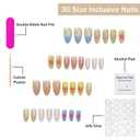 Almond Press on Nails Medium SWEKKE 3D Fake Nails French Tip False Nails with Floral Starfish Shell Pearls Designs Summer Glossy Glue on Nail Stick on Nail for Women Girls 30Pcs