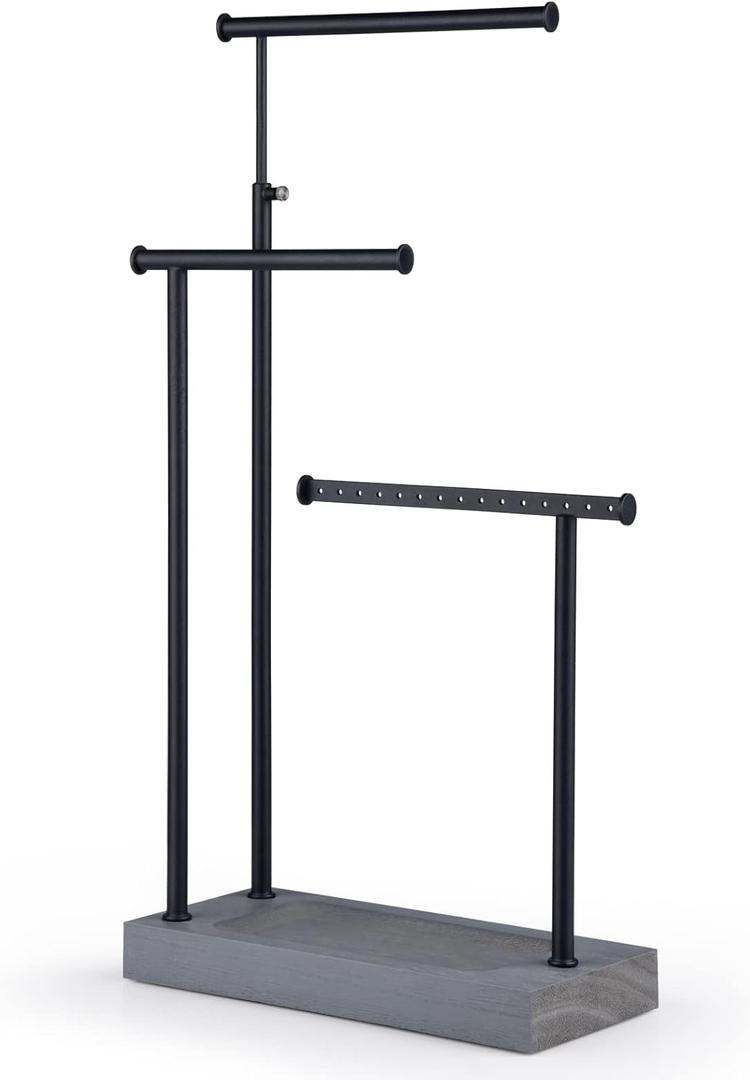 SRIWATANA Jewelry Organizer Display Extra Tall Necklace Holder 3 Tier Jewelry Tree Stand, Gift Idea (Weathered Grey & Black) SRIWATANA Jewelry Organizer Display Extra Tall Necklace Holder 3 Tier Jewelry Tree Stand, Gift Idea (Weathered Grey & Black)