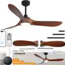 52 inch Outdoor Ceiling Fans with Lights,Smart Wood Ceiling Fan for Alexa,Google & APP Control,Indoor/Outdoor,3 Blades,3CCT Dimmable,Red Walnut,Downrod Mount for Patio Porch