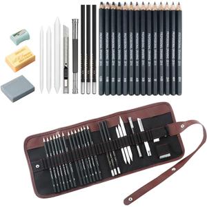 Drawing Pencils, 24pcs Sketching Pencils Set with Graphite Pencils 12B 10B 8B 7B 6B 5B 4B 3B 2B B HB 2H 4H 6H and Charcoal Pencils for Drawing, Gift for Beginners or Artists