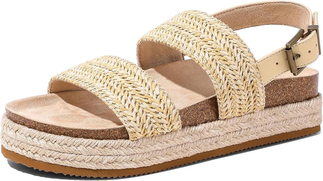 Marc Ford Summer Platform Sandals for Women Cute Open Toe Braided Beach Sandals Fashion Boho Flats with Adjustable Buckle, 9