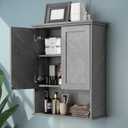 Bathroom Wall Cabinet Over Toilet Storage Cabinets 25x30 in Above Toilet Wood Medicine Cabinets for Bathroom Wall Mounted Cabinet with 2 Door & Adjustable Shelf Texture Grey