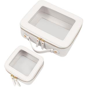 LETGO Clear Makeup Bags Set - TSA Approved Toiletry Bags with Zipper, Makeup Organizer for Carry-on Travel Essentials, Car Essentials Bags for Women & Men (Mini+Large White)