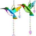 YU FENG 2PCS Hummingbird Suncatchers,Stained Glass Window Hanging Ornament,Rainbow Maker Crystal Prism Suncatcher Outdoor Indoor Home Garden Party Decoration