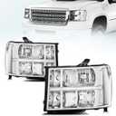 Headlight Assembly For 2007-2013 Gmc Sierra 1500/2007-2014 Gmc Sierra 2500, 3500, Driver & Passenger Side, Chrome Housing, Driver & Passenger Side (No Bulbs)