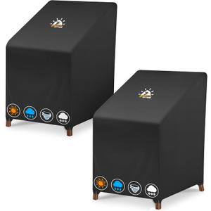 Zettum Stackable Patio Chair Cover 2 Pack - 600D Outdoor Chair Cover Waterproof & Heavy Duty, Lawn Furniture Stacking Seat Cover for 4 - 6 Outdoor Stackable Dining Chairs - 28 x 36 x 47 Inch