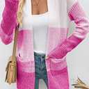 Sidefeel Womens Cardigan Sweaters Open Front Long Sleeve Ribbed Color Block Knit Fall Sweaters (L)