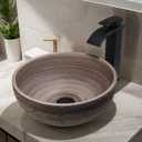 14 Inch Round Ceramic Vessel Sink with Black Waterfall Faucet & Pop-Up Drain, Above Counter Bathroom Vanity Basin, 6 Inch Deep Retro Porcelain in Matte Black-Brown, 14x14x6 inches