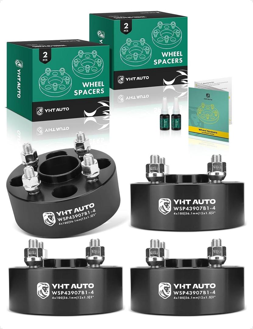 YHTAUTO 4x100mm Hub Centric Wheel Spacers 2" Compatible with Honda, Acura, Kia, Mini & Mitsubishi Models, Integra, CRX, Tire Spacers, w/ M12x1.5 & 12.9 Grade Studs, 56.1mm Hub Bore, Set of 4