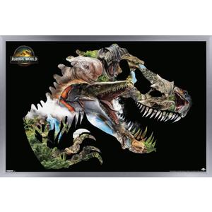 Trends International Jurassic World: Rebirth (2025) - T. Rex Silhouette Wall Poster, 34L x 22.4W, Silver Framed Version