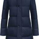 Chrisuno Women's Long Winter Coat Warm Windproof Quilted Puffer Jacket Thicken Puffy Parka With Hood (Large, Navy)