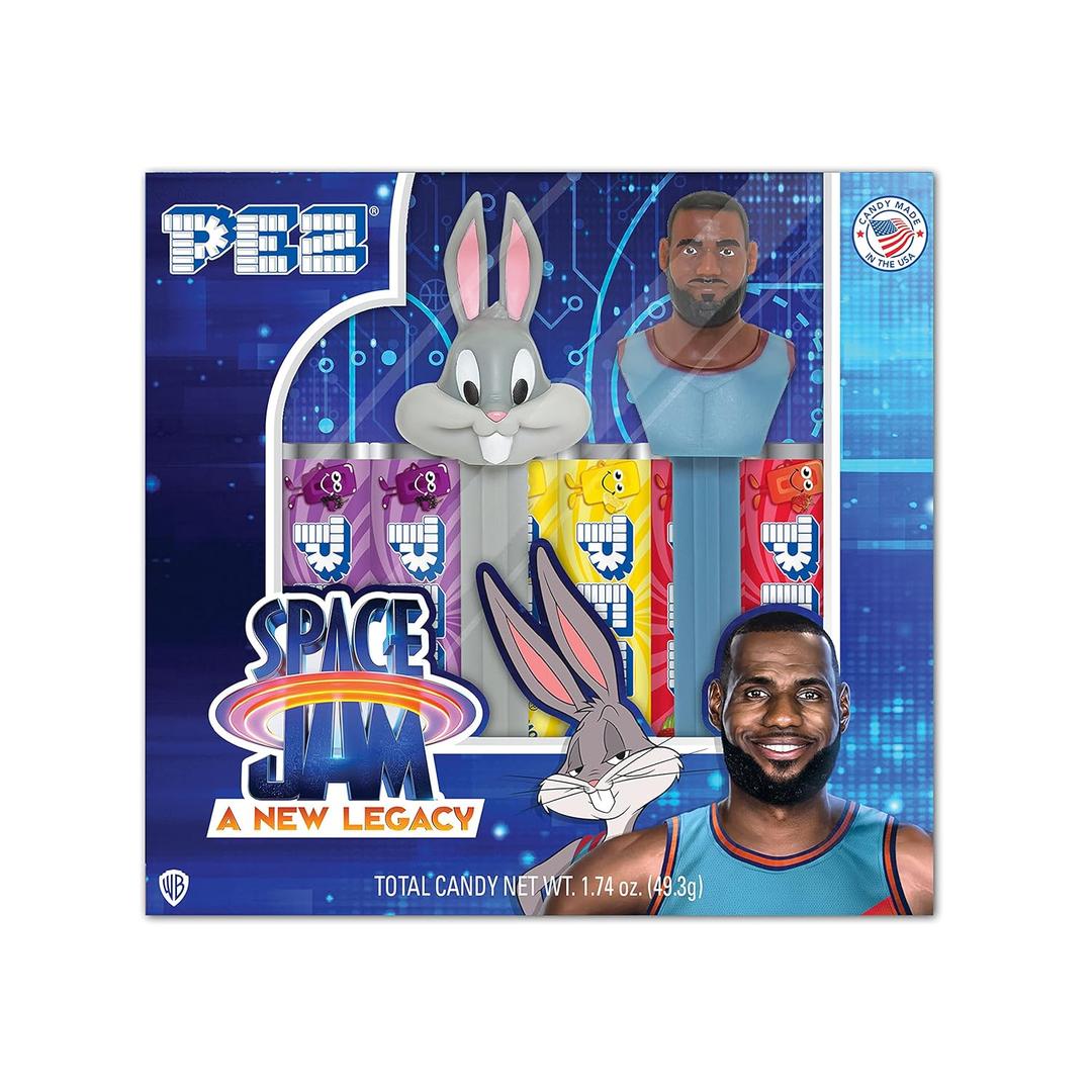 PEZ Candy Space Jam Gift Set, Bugs Bunny & Lebron James Dispensers & Six Pack Of Candy (8 Piece Assortment)