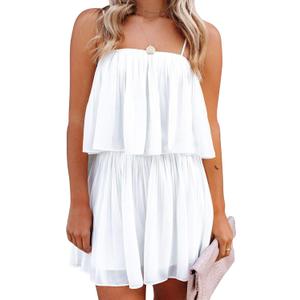 EXLURA Womens 2025 Summer Romper Dress Spaghetti Strap Pleated Beach Vacation Outfit Fashion Cruise Short Jumpsuit Outfits (X-Large, White)