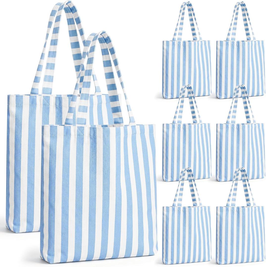 Paterr 8 Pcs Striped Tote Bag Reusable Canvas Grocery Tote Bag for Bridesmaid Proposal Gifts Beach Bridal Bachelorette Party