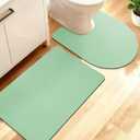 ACCUMTEK Non Slip Bath Mat, Thin Bathroom Rugs Fit Under Door, Quick Dry Bath Mats, Machine Washable Bath Rugs for Bathroom, Bathtub & Kitchen, Bathtub, Sage Green/Solid/2 Piece