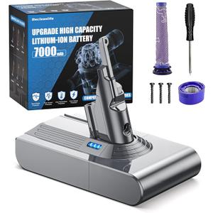 7000mAh V8 Battery Replacement Compatible with Dyson V8 Animal/V8 Absolute/V8 Fluffy/V8 Motorhead/SV10 Carbon Fiber Vacuum Cleaner Battery with 2 Filters and 3 Screws Included