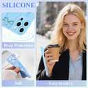 Cute Bow Case for iPhone 16 Pro Max with Finger Hand Wrist Strap | Ribbon Design with Adjustable Wristband Kickstand Soft TPU Camera Protection Phone Cover for Women Girls - Blue Bow