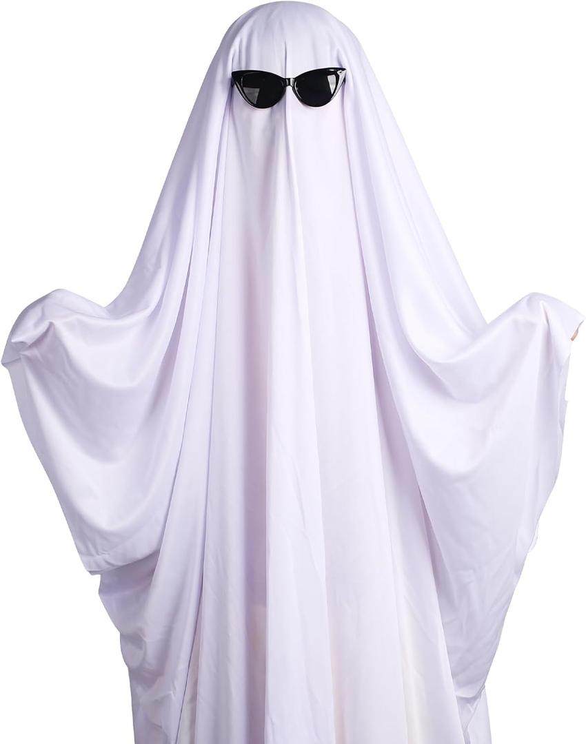 Ghost Costume for Adults Halloween Fancy Dress Cosplay Set White Ghost costumes with Black Sunglasses Scary Halloween Party Costume Accessories