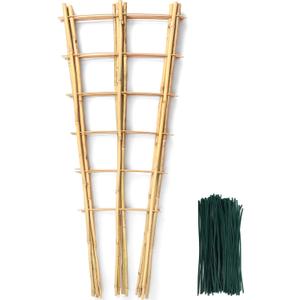 SWANGSA 6 Pack 3Ft Bamboo Trellis for Climbing Plants,35.5 Inch Fan-Shaped Bamboo Plant Trellis with 100pcs Twist Ties for Outdoor and Indoor Potted Plants Garden Stakes