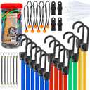 Cartman 32 Piece Bungee Cords Assortment Jar Includes 10" 18" 24" 32" 40" Bungee Cord with Hooks, 8" Canopy Tarp Ball Ties and Tarp Clips