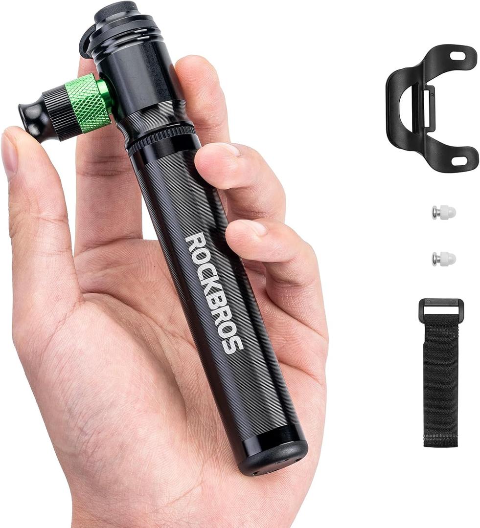 ROCKBROS Mini Bike Pump 110PSI Hand Pump and CO2 Inflator Dual Purpose Presta and Schrader Valve Compatible Bicycle Tire Pump for Road and Mountain Bikes Insulated Sleeve - No CO2 Cartridges Included
