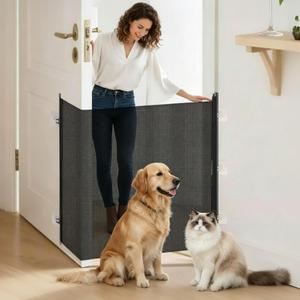 Retractable Dog Gate No Drilling Screen Cat Mesh Gate Door 30x70Inch Large Pets for Porch House Doorways Stairs Safety Easy Install Portable Adjustable with 5 Hanging Hooks Indoor/Outdoor Door,Black