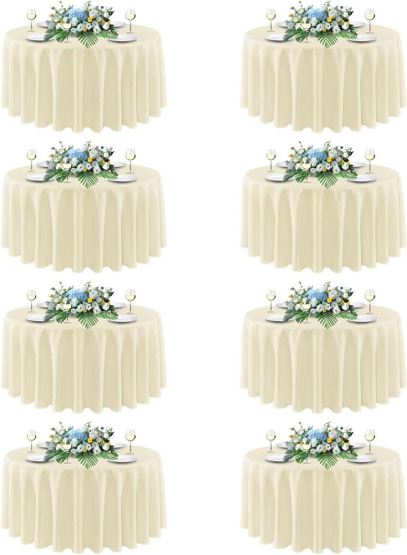 sancua Round Tablecloth 90 Inch Diameter, 8 Pack - Circle Polyester Fabric Table Cloth for Wedding Party Reception Banquet Birthday, Washable Formal Table Cover (Fit 30-72 Inch Tables), Beige