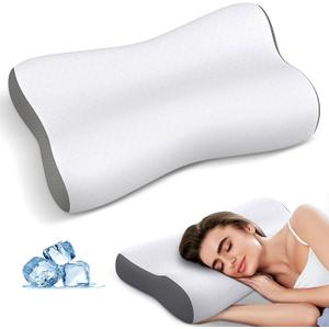 Cervical Neck Pillow Memory Foam Pillows for Neck Pain Relief, Ergonomic Pillow for Shoulder Pain, Contour Pillow for Sleeping, Orthopedic Bed Pillows Neck Support for Side Back Stomach Sleepers (White&grey)