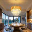 cenozo 24" Large Crystal Chandelier Dining Room 2 Tiers Light Fixtures Chandelier Round Chandeliers for Living Room Kitchen Island Foyer Entryway Gold