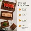 Acacia Wood Cutting Board Set of 3 with Holder, Juice Grooves & Handles