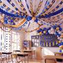 TaoBary Blue and Gold Graduation Decorations 2026 Grad Party Decoration Include Blue Gold Balloon Graduation Cap Banner Streamers Glitter Paper Chain Tassel Garland Flag Bunting Banner Star Hanging