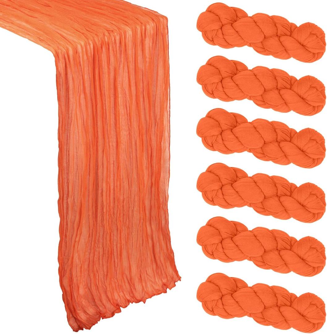 6 Pack Orange Cheesecloth Table Runner 10Ft Spring Gauze Cheese Cloth Table Runner 35x120 Inch Boho Sheer Rustic Fabric for Party Decor Baby Shower Wedding Holiday Decorations