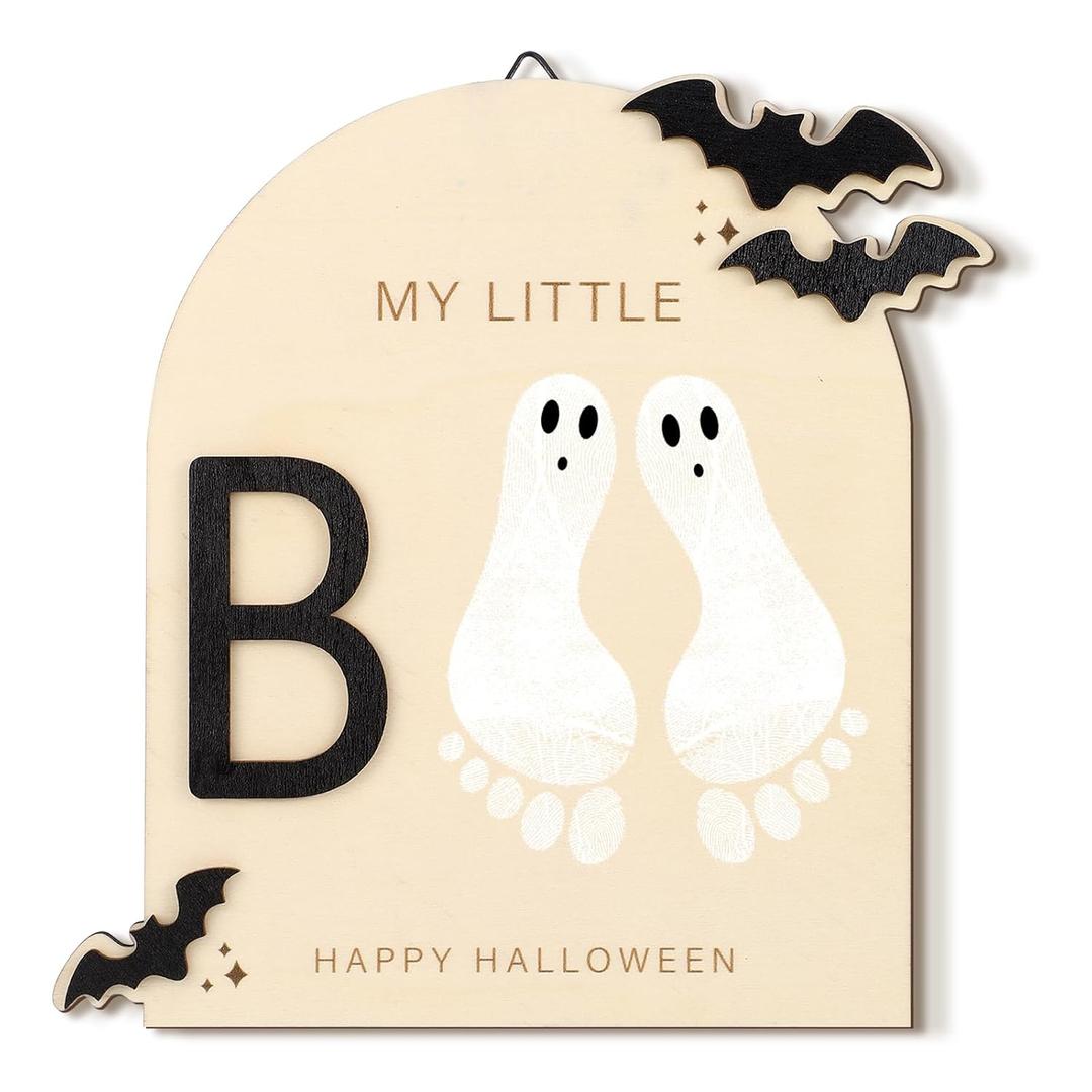 Baby's First DIY Footprint Art Wooden Milestone Card Keepsake Little Boo Sign Nursery Decorative Ornaments for Baby Shower Newborn Photoshoot Prop(Halloween Classic) Baby's First DIY Footprint Art Wooden Milestone Card Keepsake Little Boo Sign Nursery Decorative Ornaments for Baby Shower Newborn Photoshoot Prop(Halloween Classic)