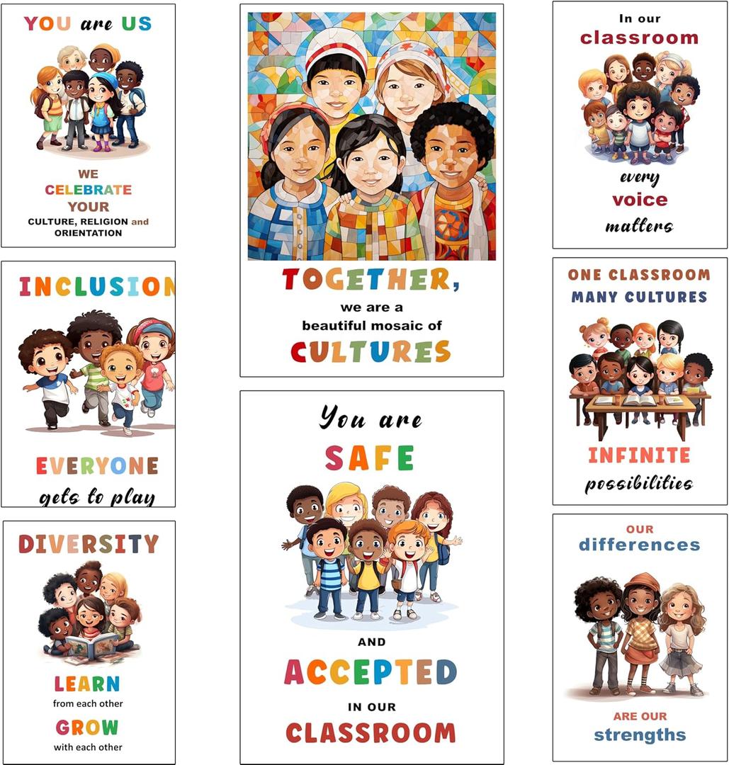 2 x bqw Diversity Posters for Classroom Decor - 11x17 Inch Inclusion and Cultural Awareness Posters Inspirational Classroom Decorations