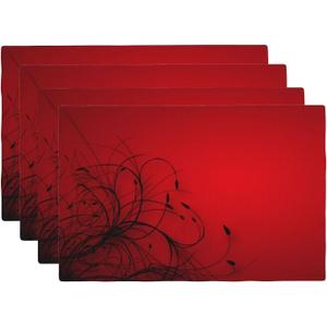 Red Black Abstract Flower Placemats Set of 4 Retro Floral Linen Washable Placemat Kitchen Dining Heat-Resistant Modern Rustic Place Mats Desktop Decor Table Mats 12x18 Inch