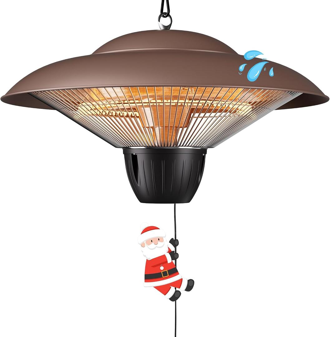 Danluke Patio Heater for Outdoor Use 1500W Electric Infrared Hanging Heater, Ceiling Mounted, Waterproof for Porch, Garage, Balcony, Brown