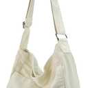 Canvas Crossbody Shoulder Bag Casual Hobo Bag Travel Tote Bag Messenger Bags Cute Large Purse for Women (White)