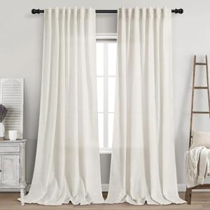 Cream Linen Curtains 102 inches Long 2 Panels Set for Living Room Extra Long Back Tab Curtains Neutral Farmhouse Light Filtering Semi Sheer Linen Drapes Ceiling to Floor for Large Window Ivory (Natural)