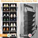 Yecaye 8 Tier Over the Door Shoe Organizer of Deep 16 Compartments, 50lbs Load Shoe Rack for Door in Oxford Holds 16-24 Pairs, Stain-Resistant Hanging Shoe Organizer for Closet, Black