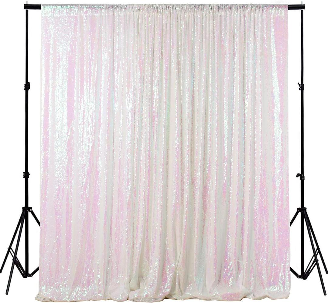 ShinyBeauty Sequin Backdrop 5FTx7FT Iridescent White - Photo Booth, Wedding, Baby Shower, Grad Party, Birthday